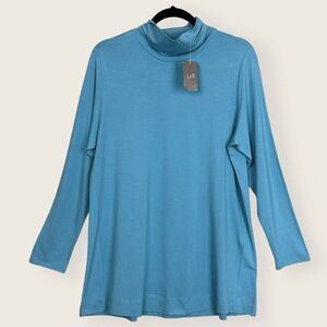 J. Jill Women's 1X Luxe Supima Turtleneck Tunic  Blue Long Sleeve Retail $69 NEW